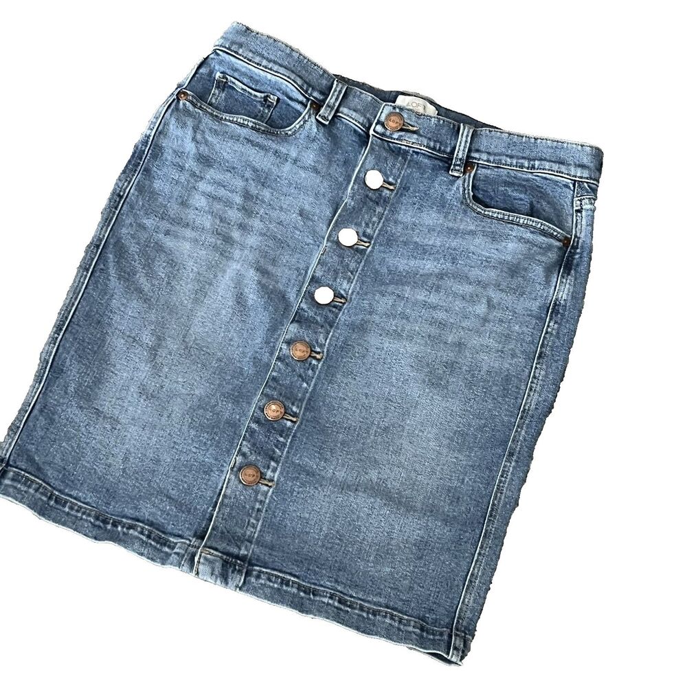 LOFT Classic Blue Denim Button Front Mini Skirt Y2K Hippie Grunge Indie